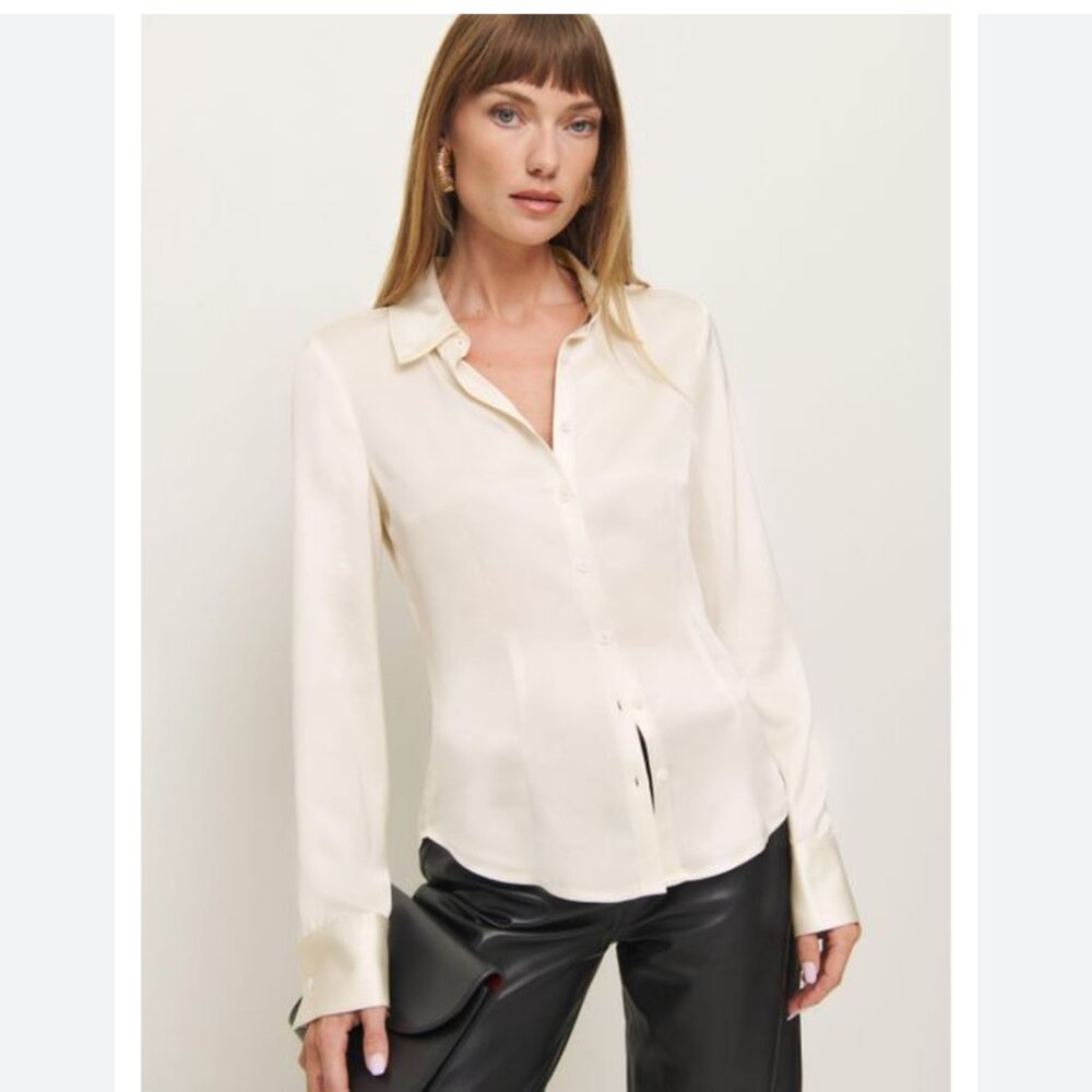 Reformation Ivory Long Sleeve Casual Button-Up Womens Shirt Size Small